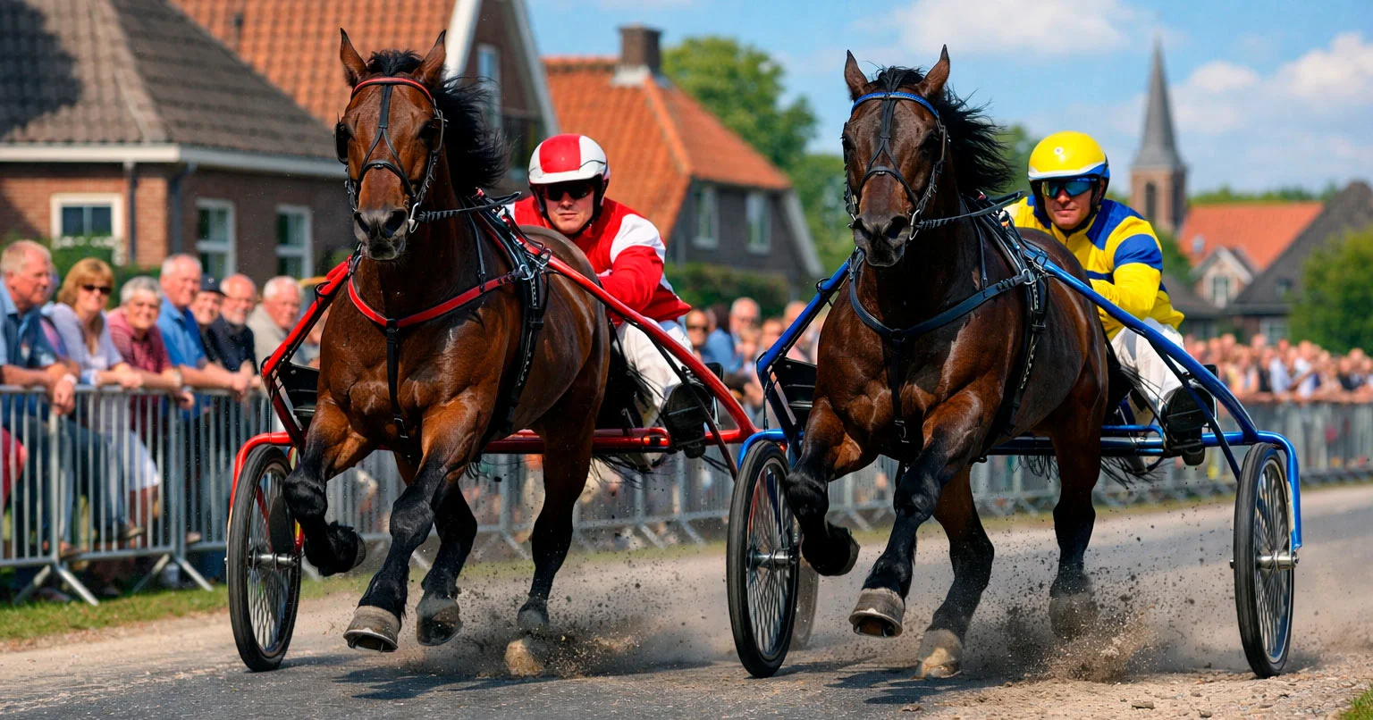 Kortebaandraverij wedstrijd op Nederlandse dorpsstraat