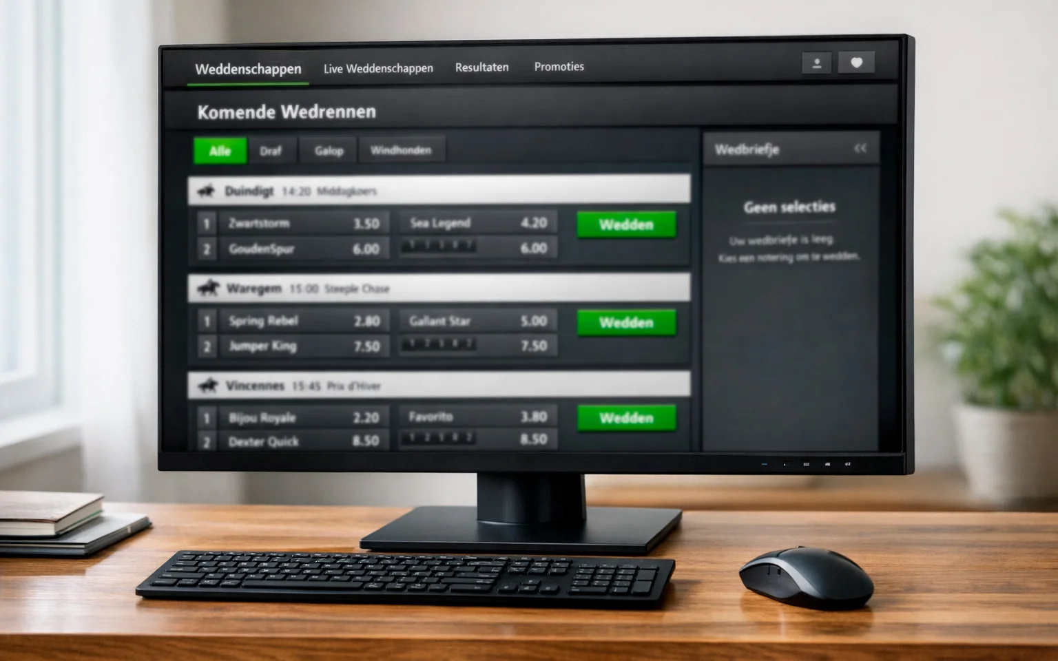 ZEturf wedinterface met paardenraces en quoteringen